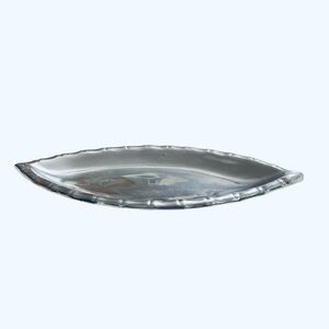 Silver Metal Oval Tray Leaf shape 16.5” x 7”